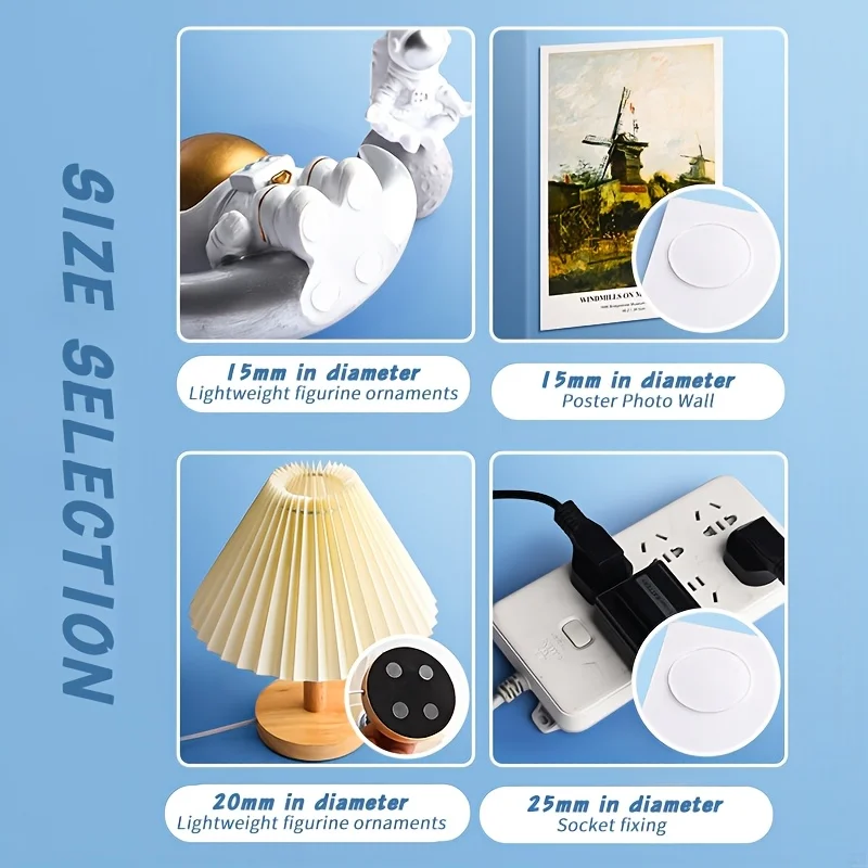 Heavy Duty Nano Double Sided Tape & Transparent Adhesive Pads, Multi-Size, Flexible, Removable, Washable, No Residue