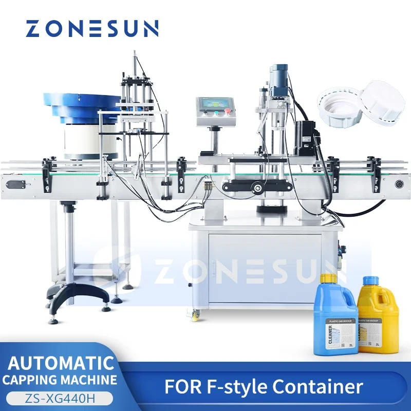 Zonesun Automatic Capping Machine F-Style Bottle Capper Jerrycan Sealing Equipment 4 Wheel Capping Equipment ZS-XG440H