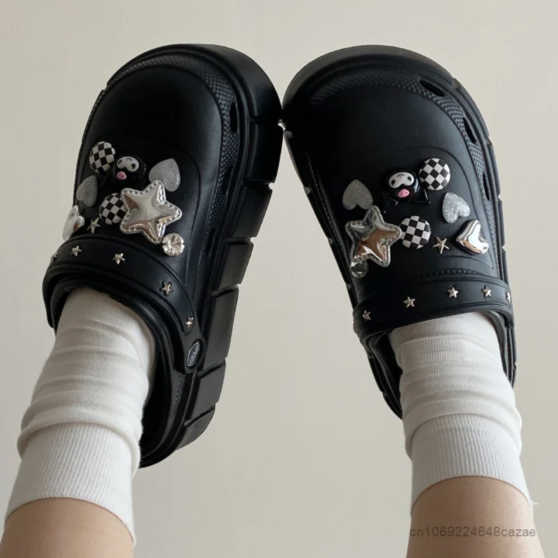 Sanrio Kuromi New Platform Shoes Women Summer Outdoor Fashion Thick Sole Slippers Y2k Luxury DIY Accessories Aesthetic Sandals