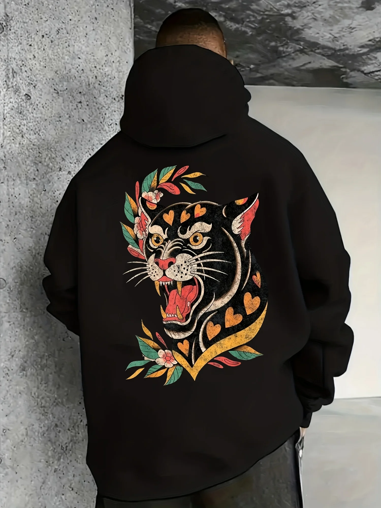 Unisex Casual Hoodie with Traditional E-Letter Pattern Print, Vintage Long-Sleeve Pullover