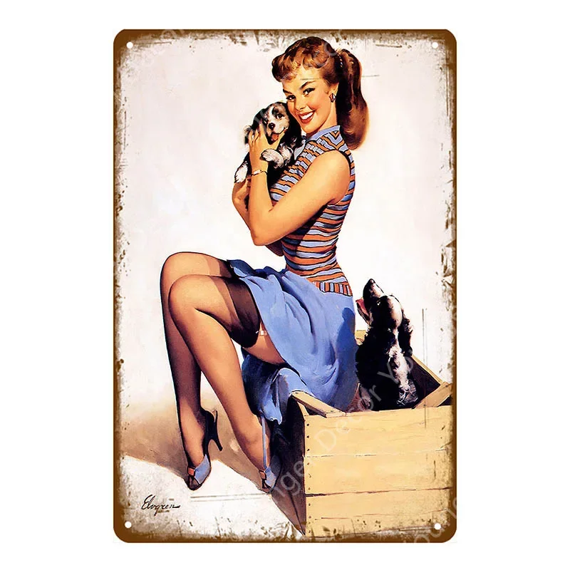 خمر PinUp فتاة علامة معدنية ريترو مثير سيدة جدار ديكور لشريط حانة نادي رجل كهف الحمام