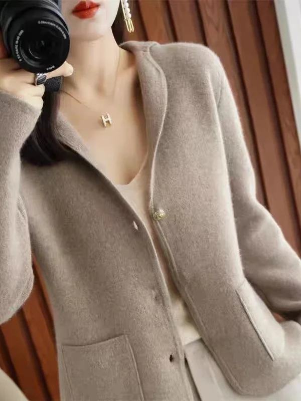 

Autumn Winter Women's Woolen Suiting Open Cardigan Knitwear Long Sve Slim Fit Commute Sle Thiened Outerwear Top