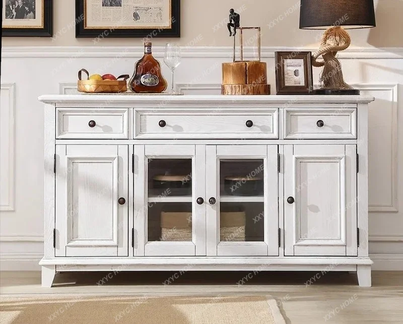 Lwood  solid wood dining side wine cabinet white American rural pastoral modern simplicity