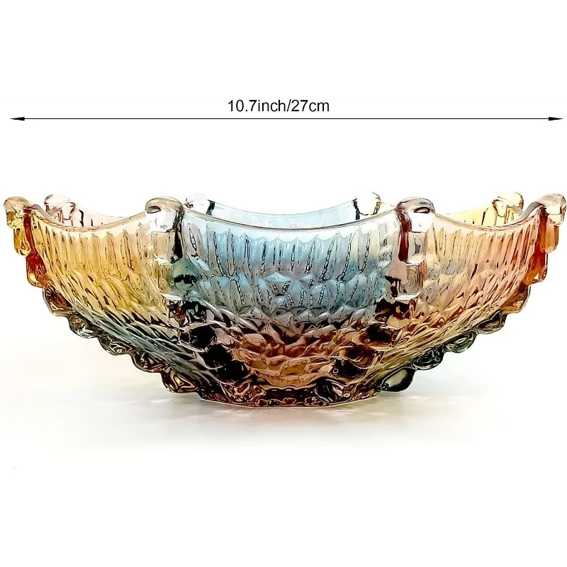 10.7-inch High-Grade Crystal Glass Colorful Fruit Candy Snack Bowl,Art Glass Bowl Flower-shaped,Cool Design