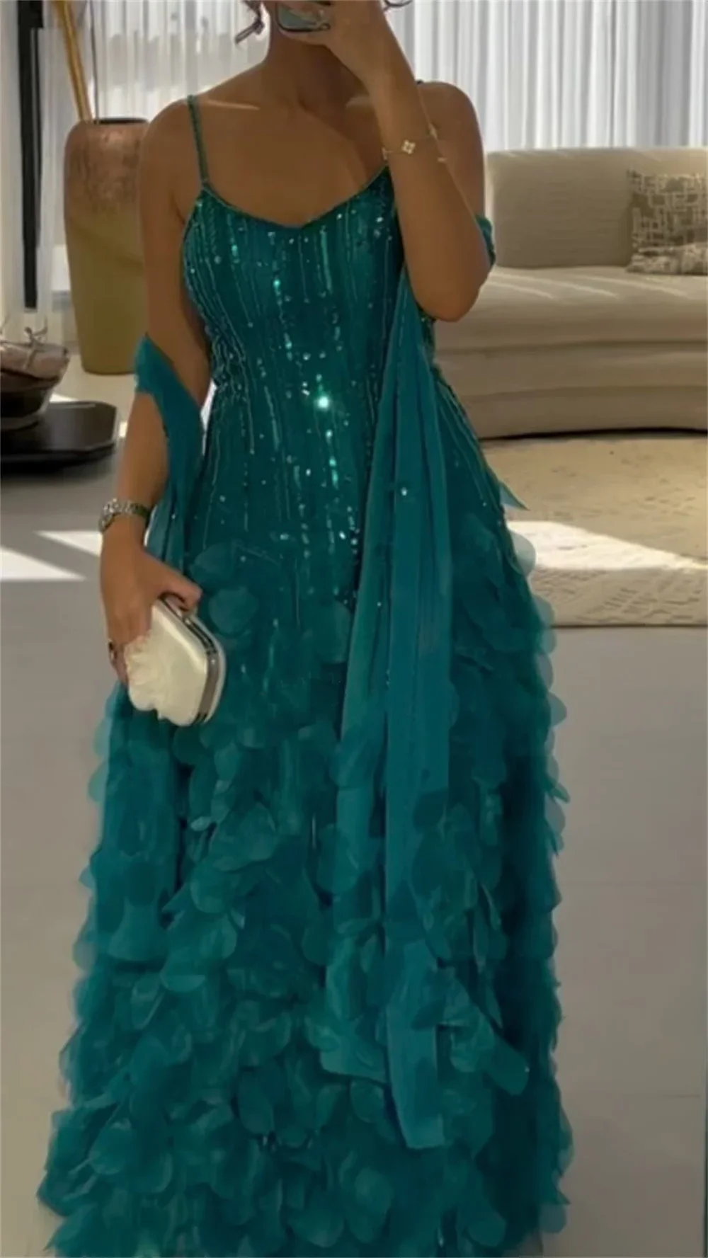 Saudi Arabia Evening Gown Dearin Jewel A-line Floor Length Skirts Flower Tulle Bespoke Occasion Dresses Formal Prom Dress