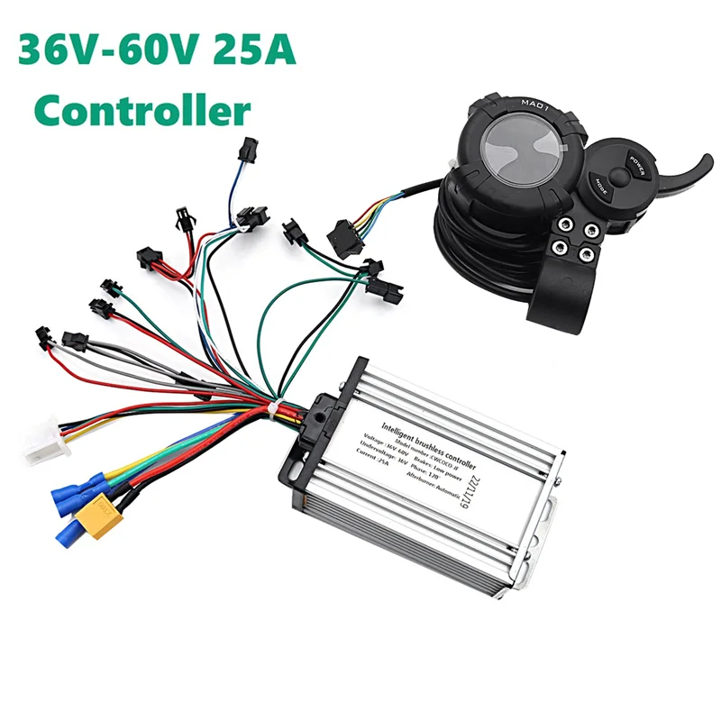 Controlador sin escobillas para patinete eléctrico, 36V-60V, 25A, pantalla LCD MA01 de 36V-72V para controlador Universal de 6 tubos