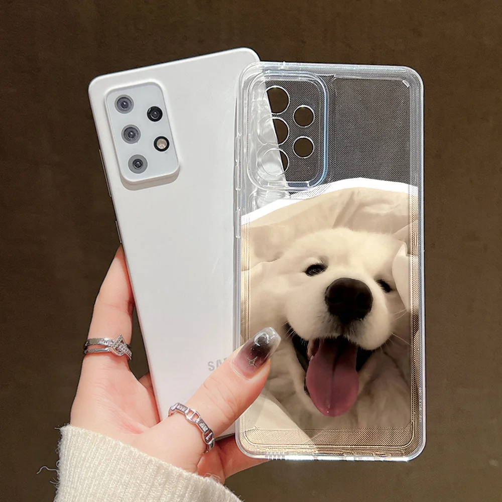 Cute Dog Clear Case For Samsung A55 A54 5G A53 A52S 5G A33 A13 A34 A35 S24 Ultra S23 S22 S21 S20 FE S10 Plus Soft Silicone Cover