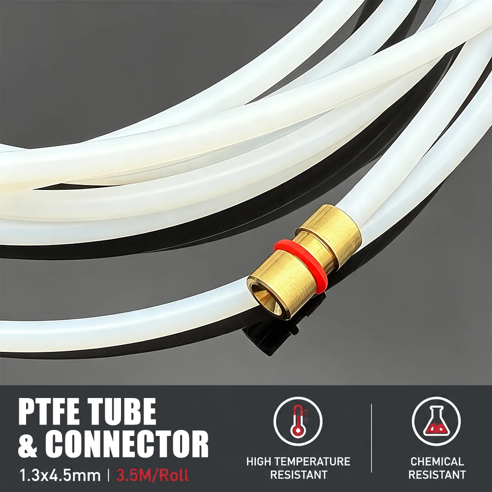 PTFE Tube White ID1.3mmxOD4.5mm 3.5M with Connector Insulated Hose Rigid Pipe Temperature Corrosion Resistance