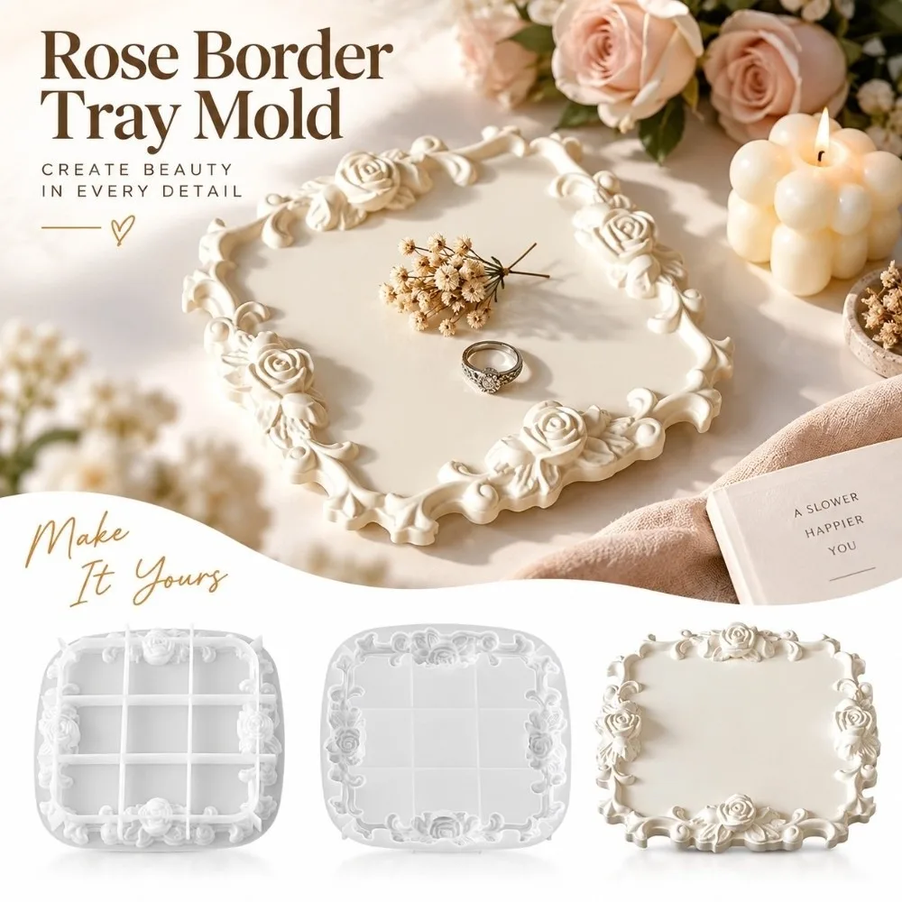 Flexible Silicone Rose Lace Tray Silicone Mold Easy Release Reusable Epoxy Resin Casting Mold Detailed Relief Rose Lace Edge