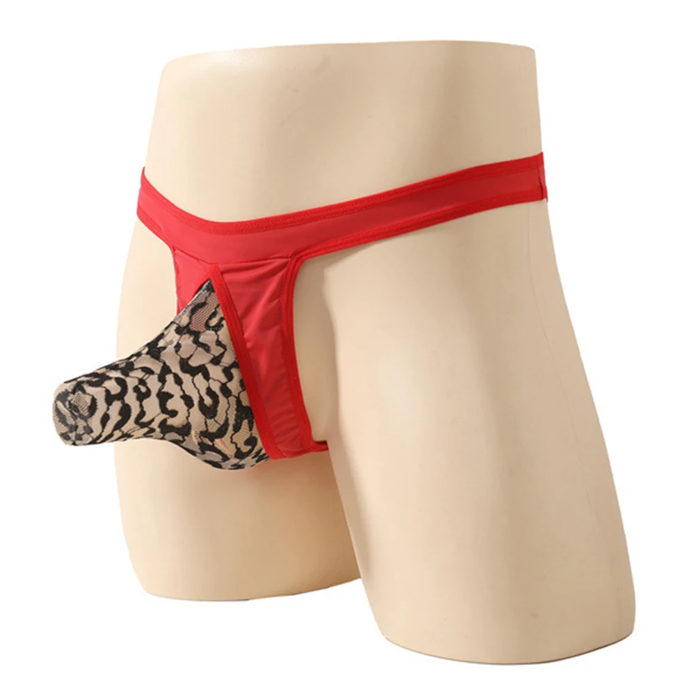 

Men Mesh For-Leopard Pouch Briefs G-string Low Rise Sheer High Elastic Gay Thong Striped Panties Sheer T Back Low-Rise Underpant