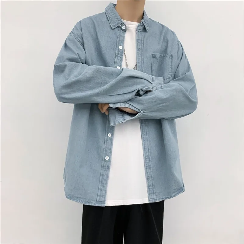 

TRSYPHXM 2025 new Men's denim shirt long sleeved Hong Kong style casual loose spring and autumn shirt men's top trendy jacket