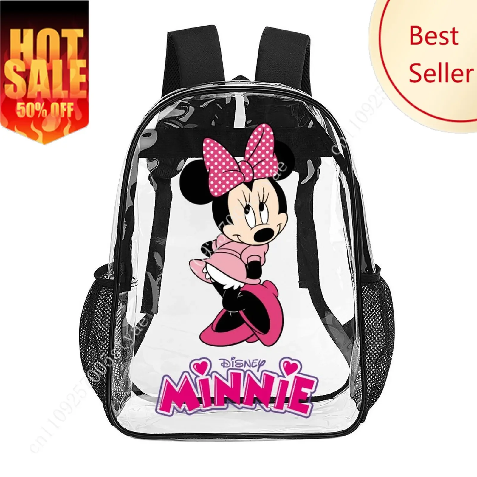 

Minnie Mouse Transparent Backpack Disney Cartoon Decorative Bag Design Your Photos Logos Text Customized Party Holiday Gifts