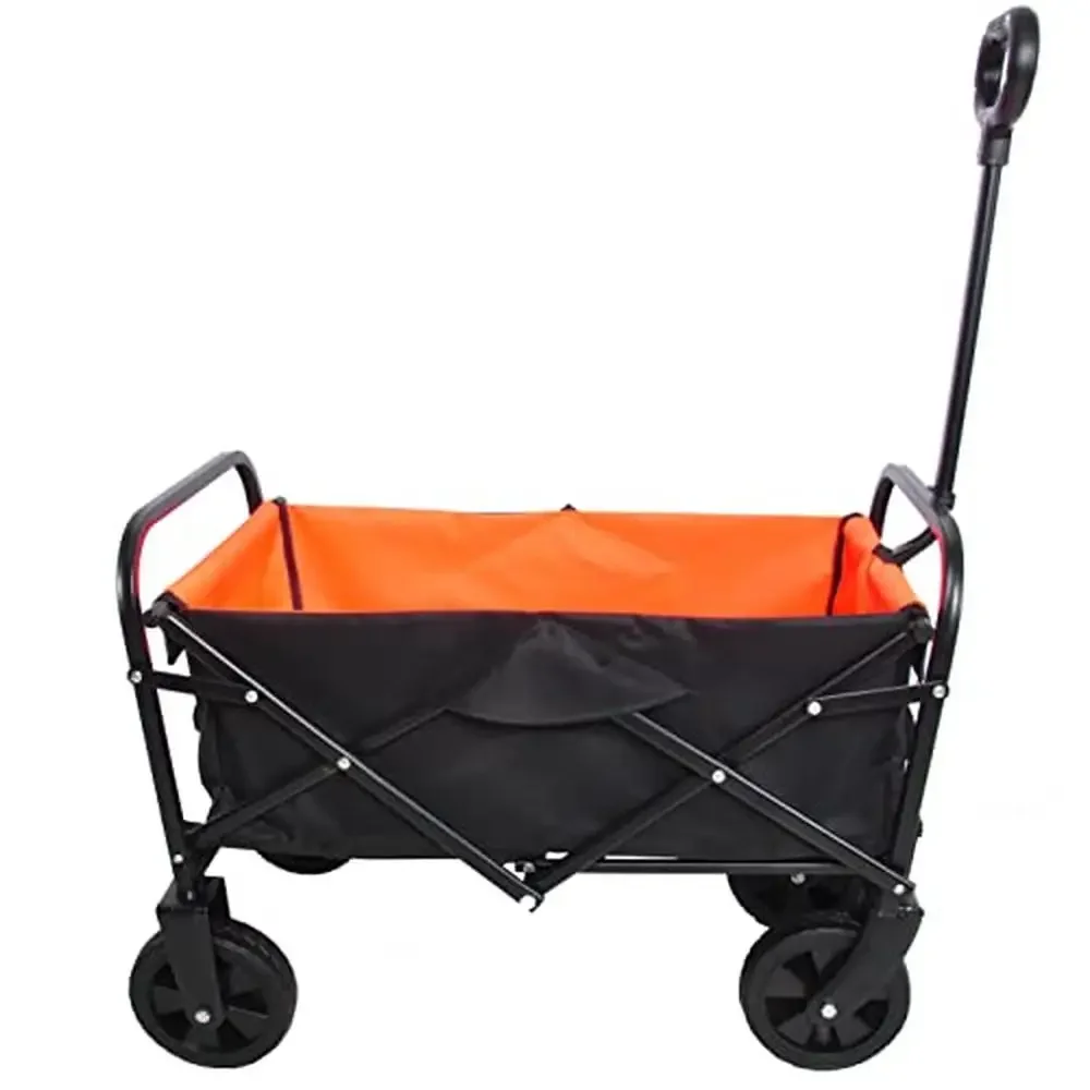 Folding Utility Cart Station Wagon Heavy Duty 150lbs Capacity Orange Black Durable Steel Frame Waterproof Oxford Cloth Foldable