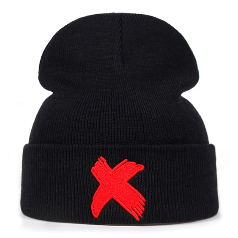 2025 جديد بسيط الإبداعية محبوك قبعة X المطرزة الهيب هوب قبعة في الهواء الطلق اليومية ركاب الديكور قبعة الفول للجنسين قبعة بلا حدود