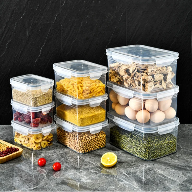 Refrigerator Storage Box Multifunctional Sealed Freshkeeping Boxes Vegetable Fruit Container with Drain Basket Kitchen Organizer