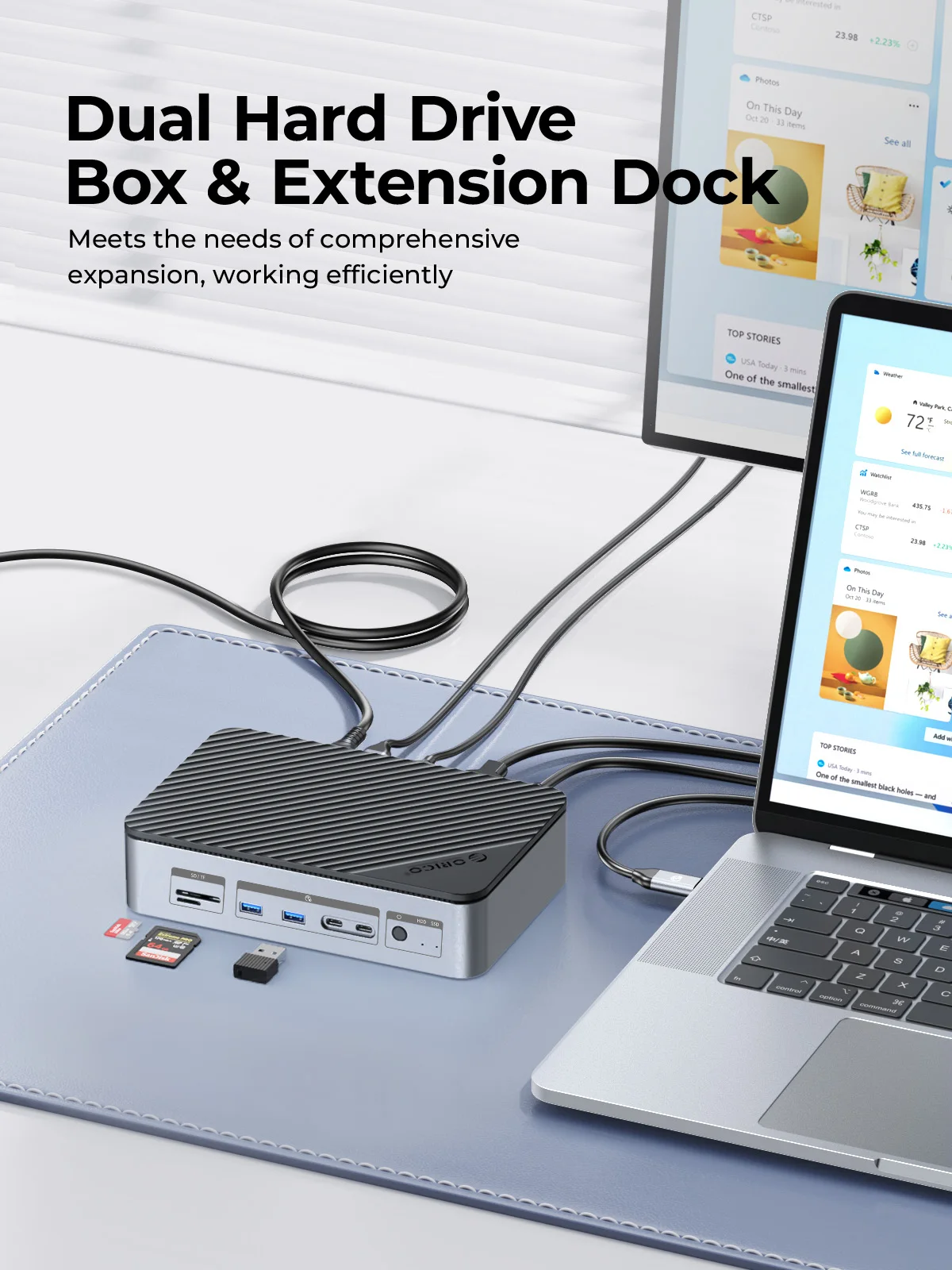 ORICO Docking Station Deck with Dual M.2 NVME SSD Case 3.5 Hard Drive Enclosure Steam Dock 10 in 1 HDMI 4K60Hz PD100W Ethernet