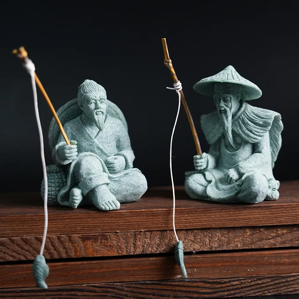 Miniature Figurine Sandstone Statue Flower Pot Decoration Artwork Landscape Home Ornament Garden Accessories for Micro Landscape