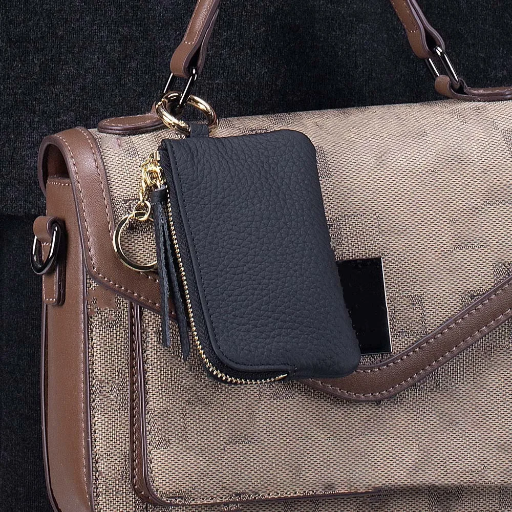 

Square Hanging Neck Coin Purse Zipper with Lanyard Soft PU Wallet Anti-splash Water Solid Color Portable Card Holder Men