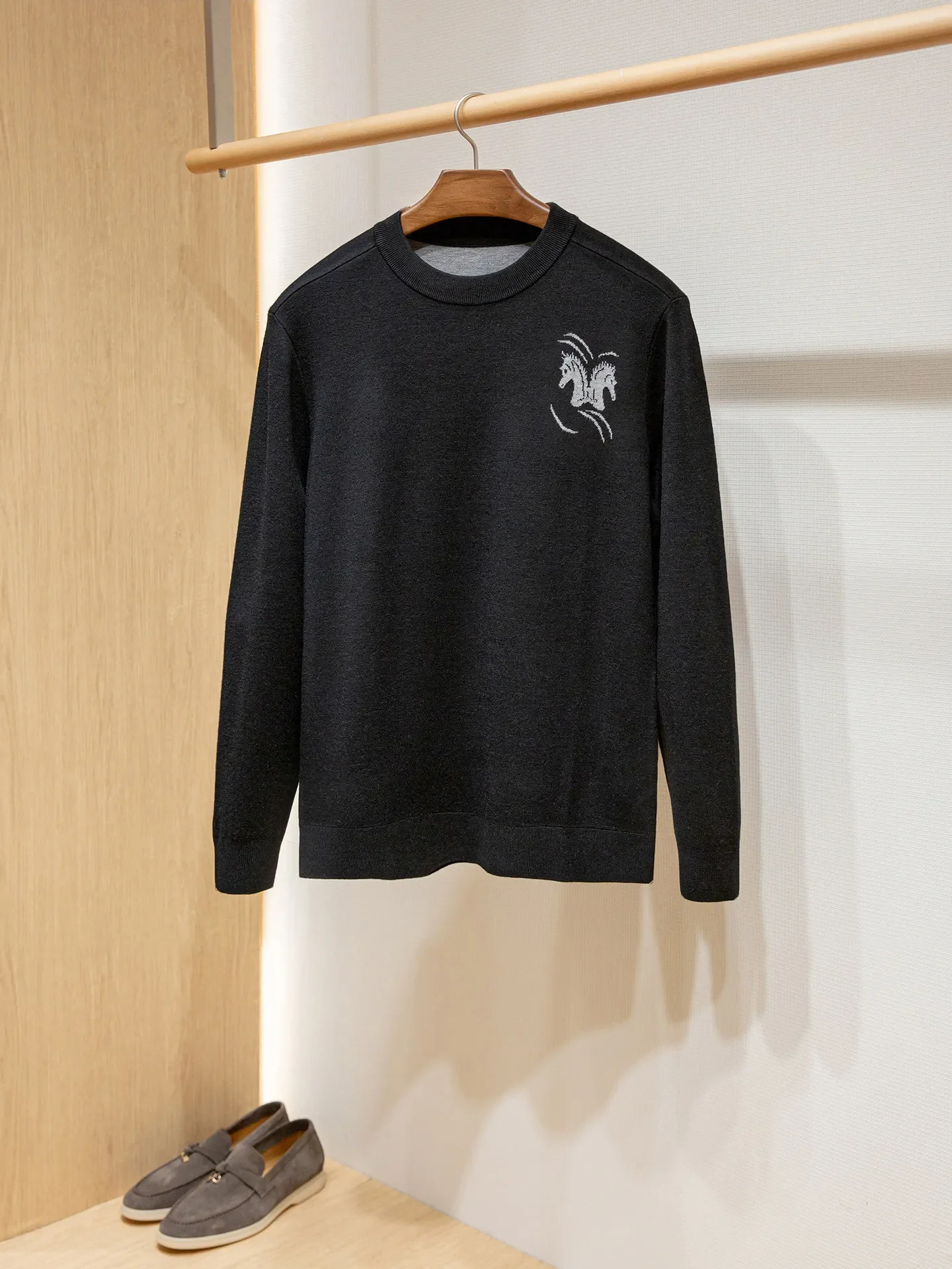 Cotton wool blended jacquard craft, men's casual versatile crew neck sweater knitted sweater
