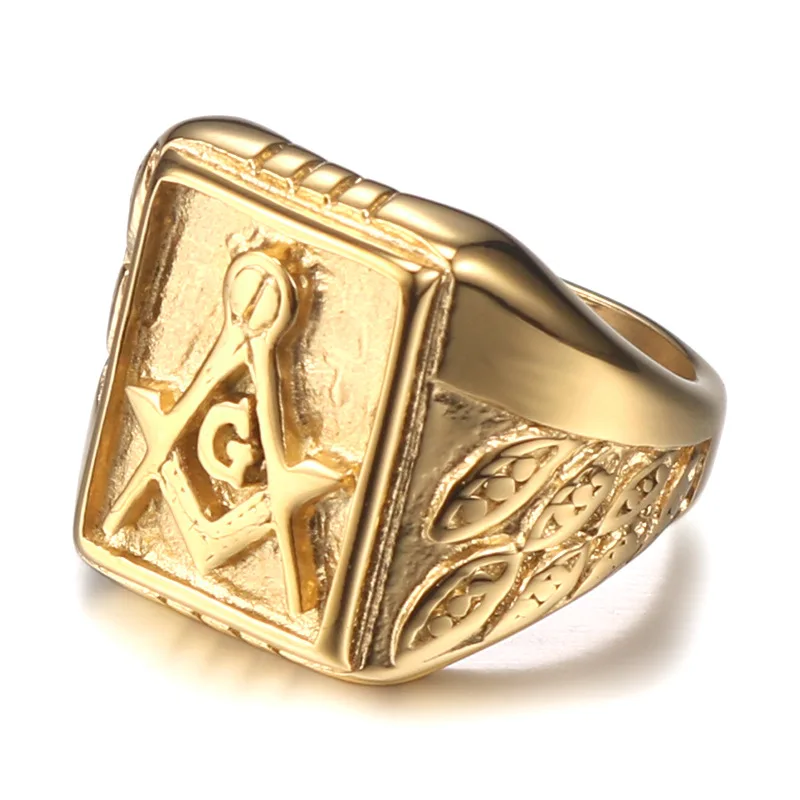 Hip Hop Bling Stainless Steel Freemasons Masonic AG Square Finger Rings for Men Rock Jewelry Size 7-15