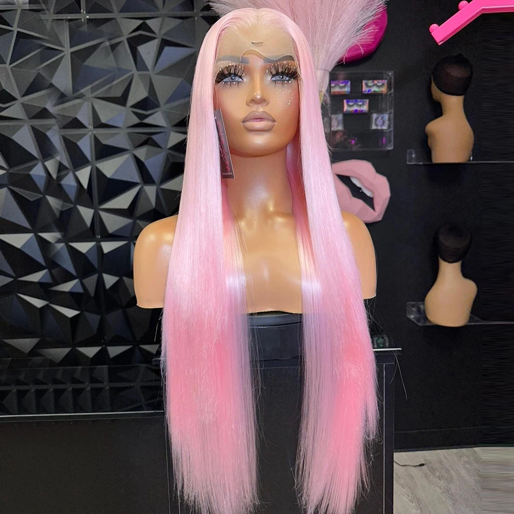 كاريزما وردي فاتح الاصطناعية الدانتيل شعر مستعار أمامي قبل قطعها شعري طويل حريري مستقيم الشعر الباروكات الأمامية للنساء الاستخدام اليومي #4