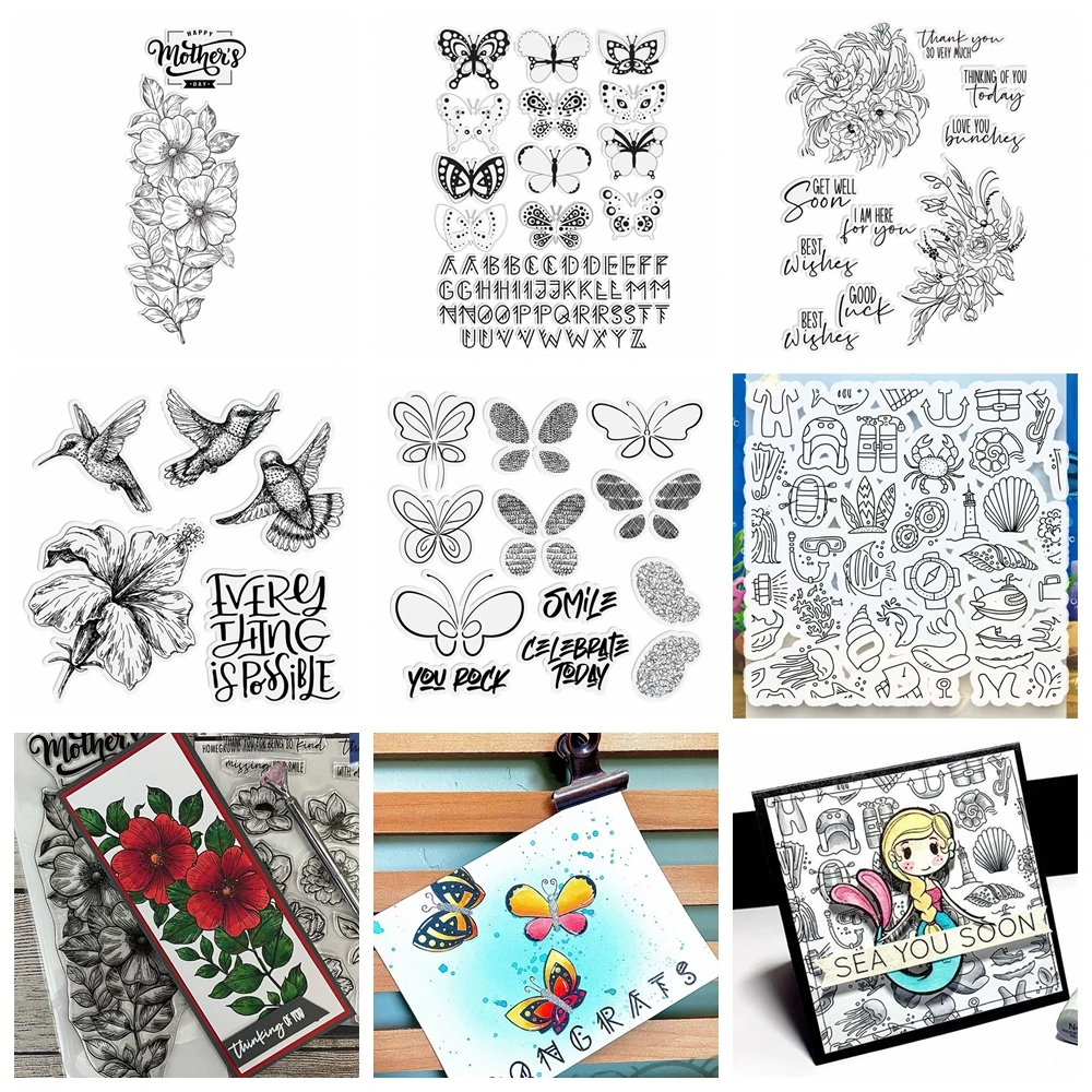 Klare Briefmarken Blumen Bäume Vogel meeres tiere Schmetterling Satz Satz Briefmarken für DIY Sammelalbum Fotoalbum Bastel karte verwendet