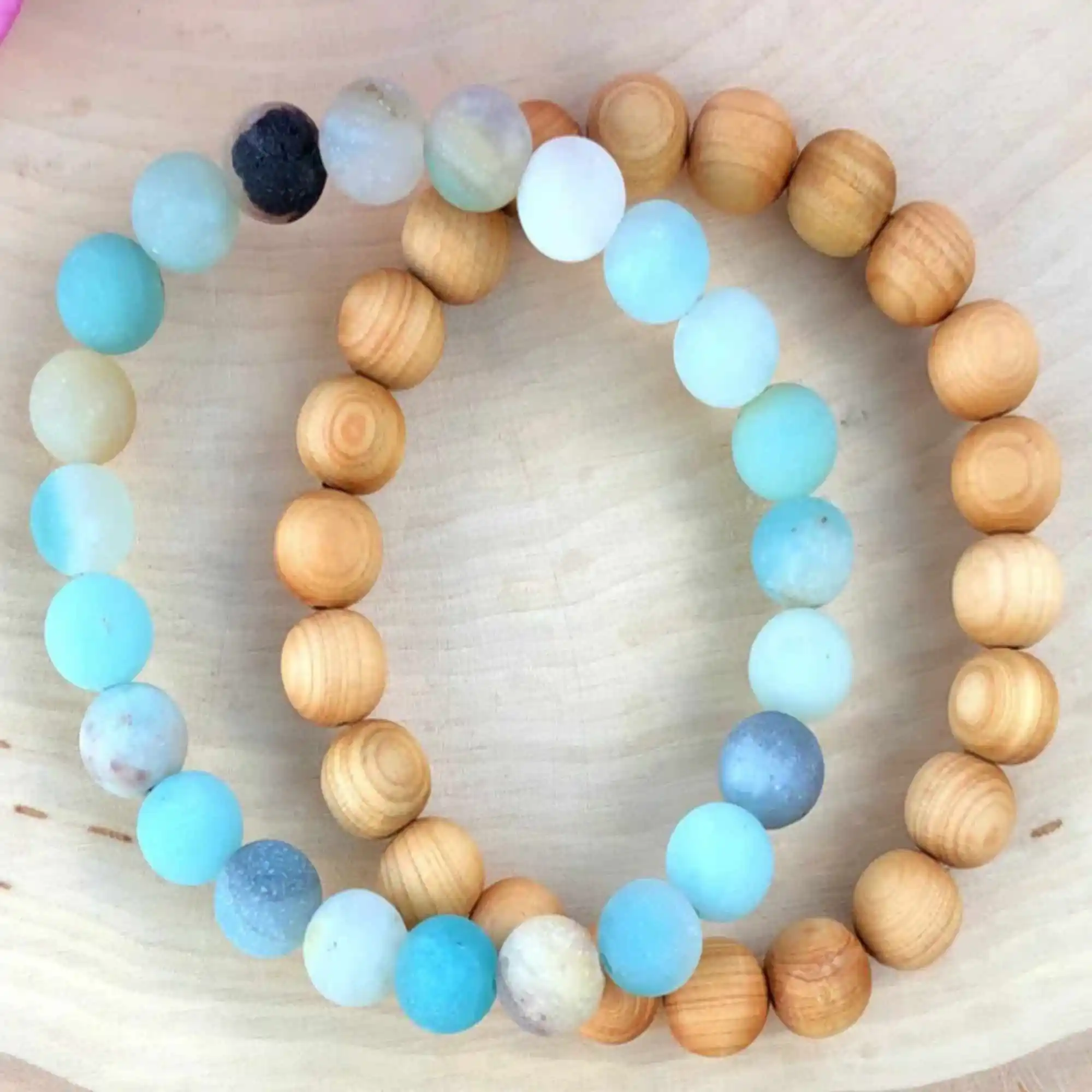 

2pcs 8mm Natural Amazonite gemstone Sandalwood beads Bracelet Cuff Gift Wristband Mental Healing Blessing Jewelry Pray Yoga