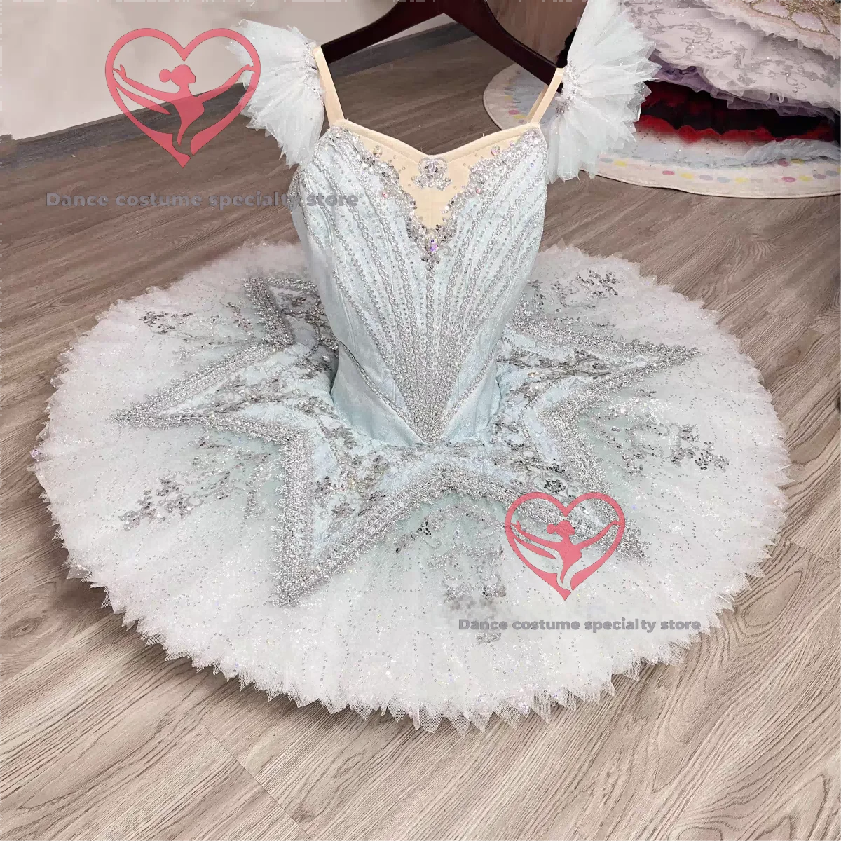 

Ballet High-End Silver Fairy Tutu Puff Tulle Skirt Competition Costume GDC Professional Custom Performance Outfit