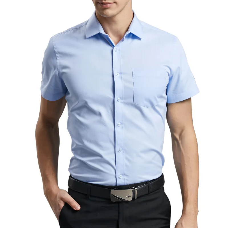 New Cotton Men Classic Short Sleeves Dress Shirt Regular Pocket Fit Formal Business Work Office Casual Button White Shirts S-8XL