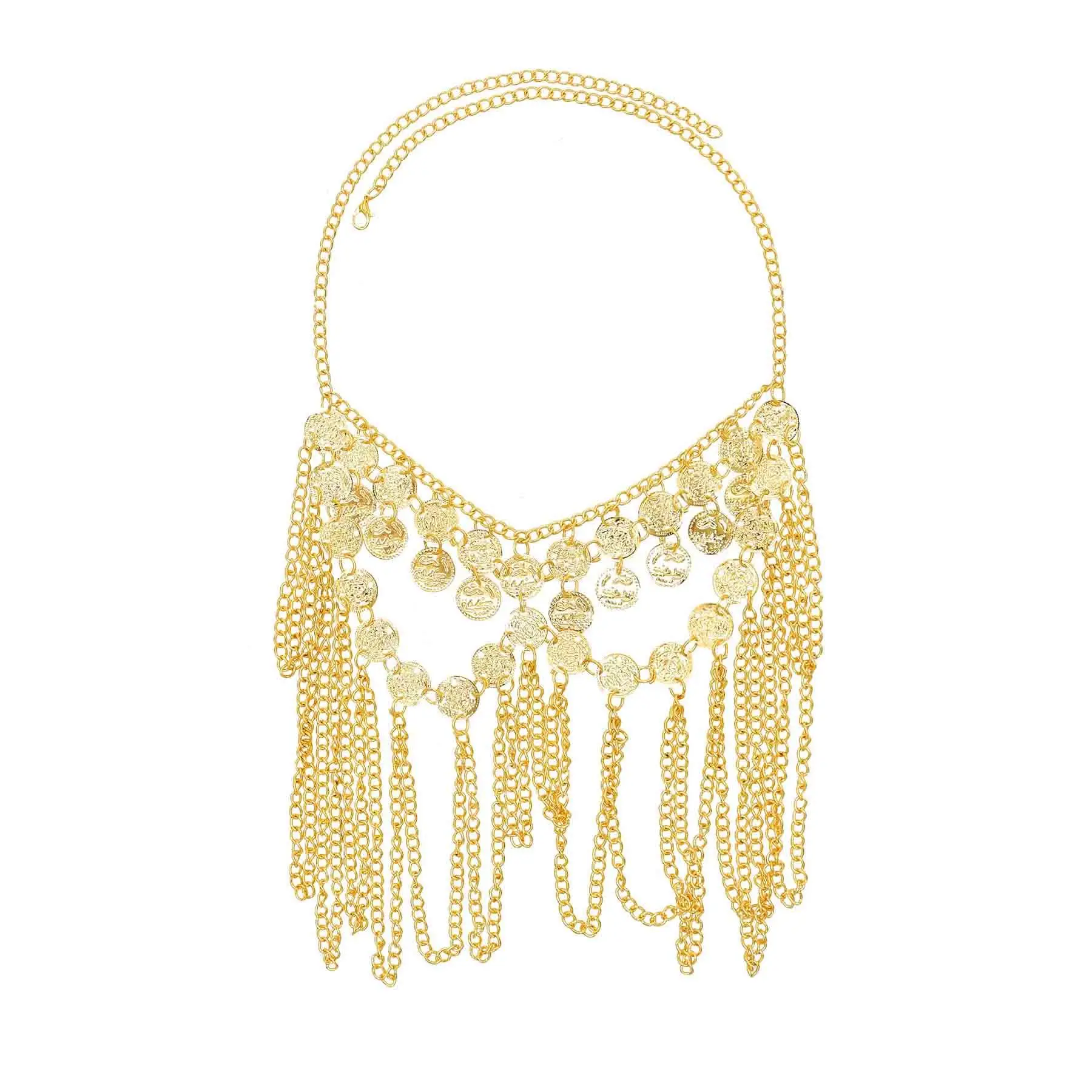 Luxury Gold Multilayers Coin Tassel Head Chains Mask Veil Face Chains for Women Lady Dance Night Club Party Jewelry