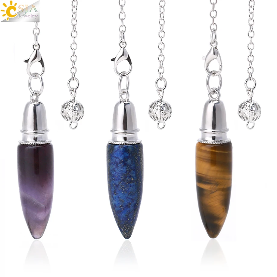 Natural Stone Pencil Point Pendulum Crystal Pendant Pendulum for Dowsing Divination Amethyst Pink Clear Quartz Opal Pendulo H127