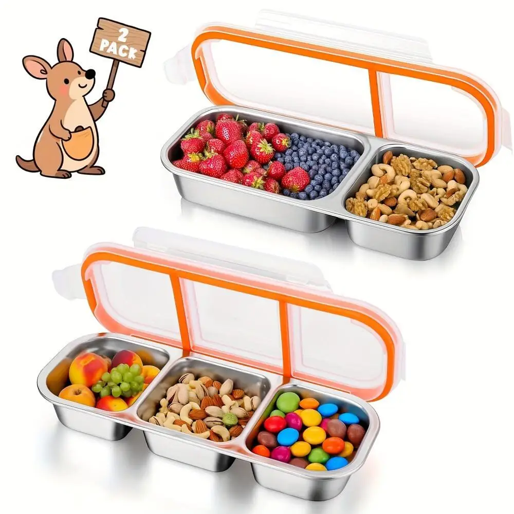 3-Fach-Snackbehälter aus Edelstahl - Unterteilte Lebensmittelaufbewahrungsbox, Schlankheits-Leichtmahlzeitbox mit Klappdeckel, Kühlschrank-Organizer, Kühlschrank-Aufbewahrungsbehälter, geeignet für