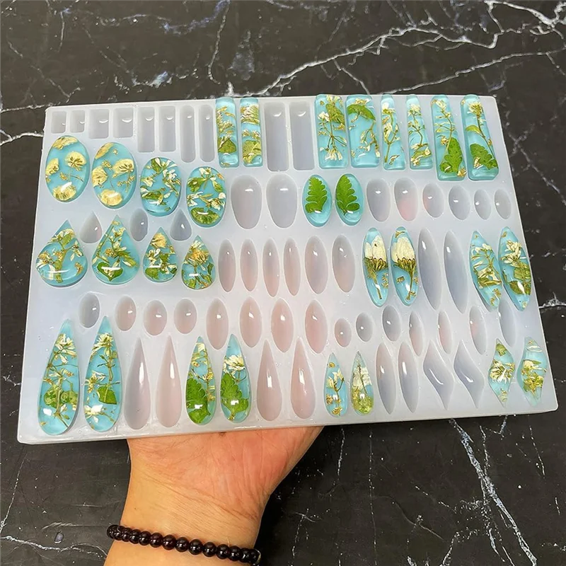 

-A90P Stud Earrings Silicone Mold With 41 Paired Shapes, Rectangle Teardrop Dangle UV Resin Mold, Cabochon Jewelry Making Mold