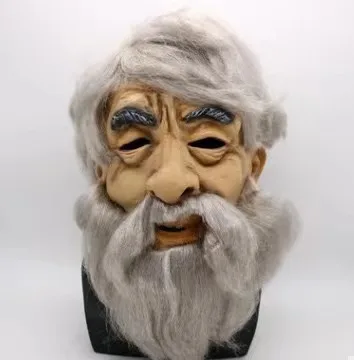 Halloween Latex Horror Old Man and Woman Mask with Long Hair Style Available, Moving Mouth Grandma Full Face Headgear, Prank Pro