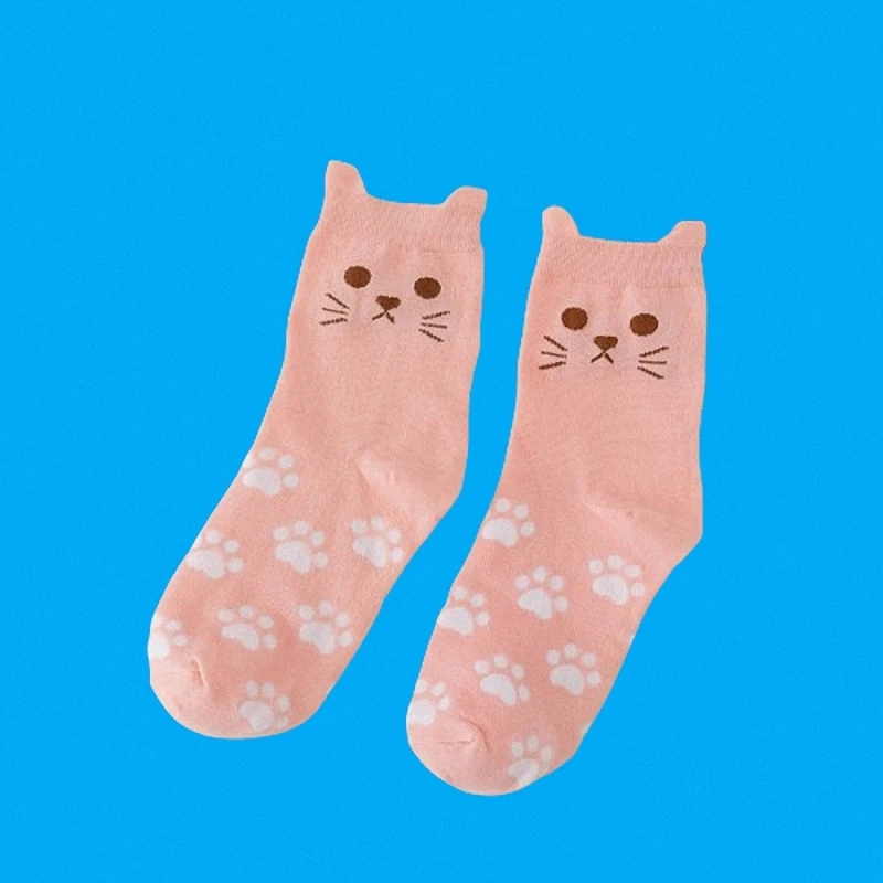 Calcetines de gato de tubo medio para mujer, medias informales de estilo coreano, de algodón cálido, a la moda, novedad de otoño e invierno, 5/10 pares