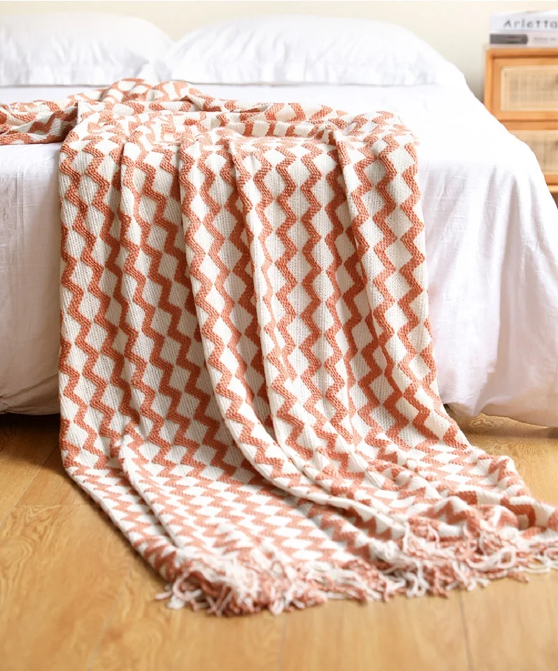 Oversized Acrylic Knitted Throw Blanket Lightweight and Soft Cozy Decorative Woven Blanket with Tassels for Travel Couch Bed