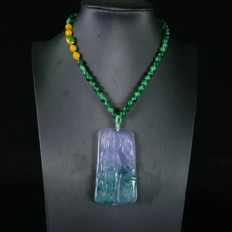 

New Natural Quartzite Jade Guanyin Brand Pendant High Ice