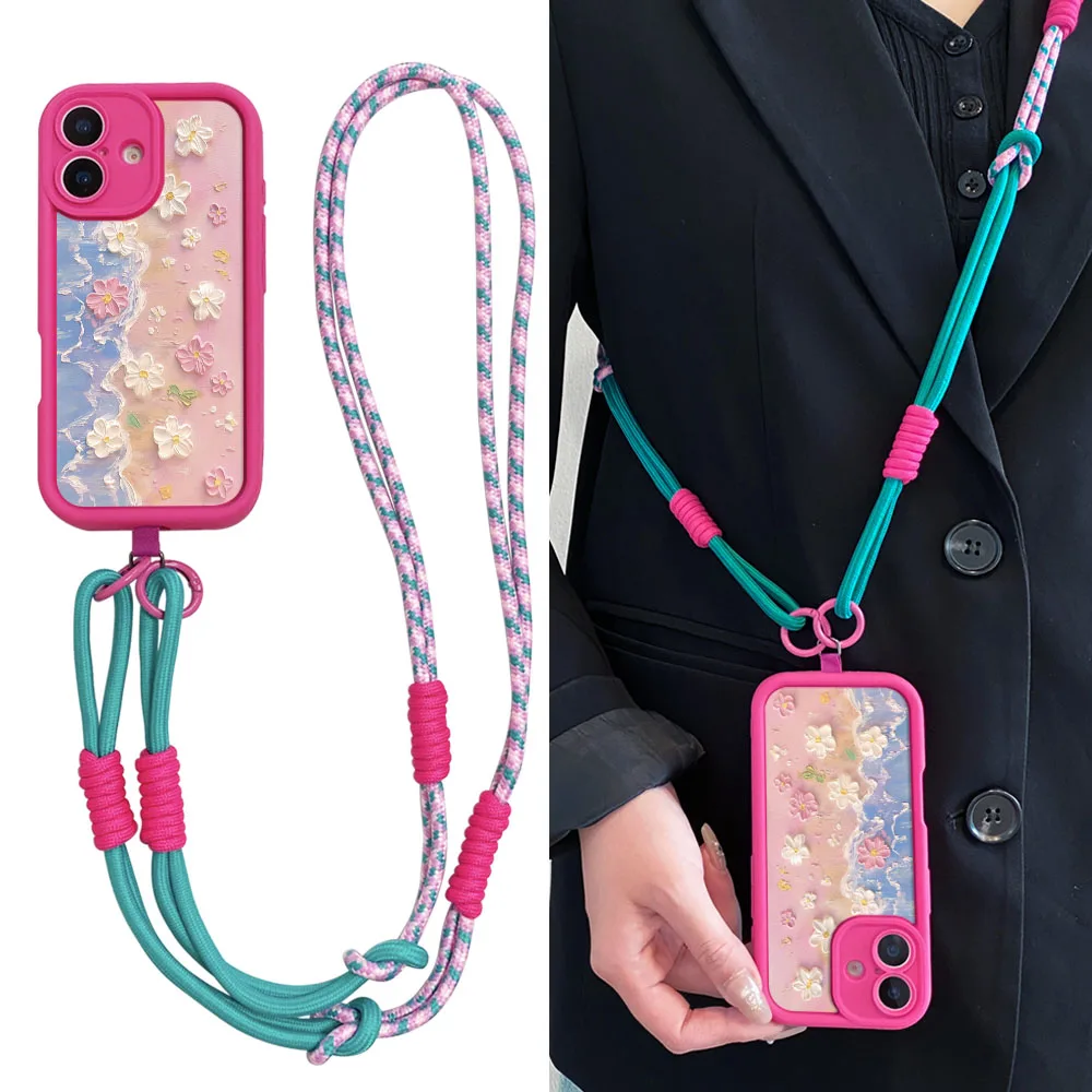 Ypm5Ins زهرة Crossbody الحبل حبل طويل حافظة ForiPhone16 15 14 13 12 11 17 Pro MAX XS Max XR 7 8 Plus غطاء هاتف سلسلة المعصم #1