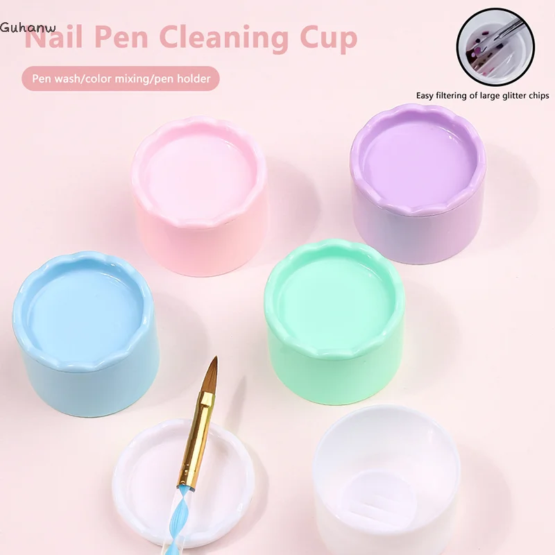 Nail Art Sequin Brush Cleaning Cup With Lid Washing UV Pen Brush Holder Easy Cleaning Mesh Layered Layers Washer