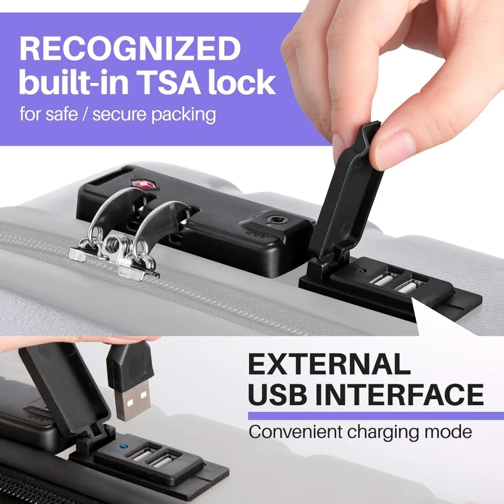 Lightweight ABS Hardside Luggage with USB, Wheels, TSA Lock - Large 28 Inch Dark Blue Checked-In Suitcase