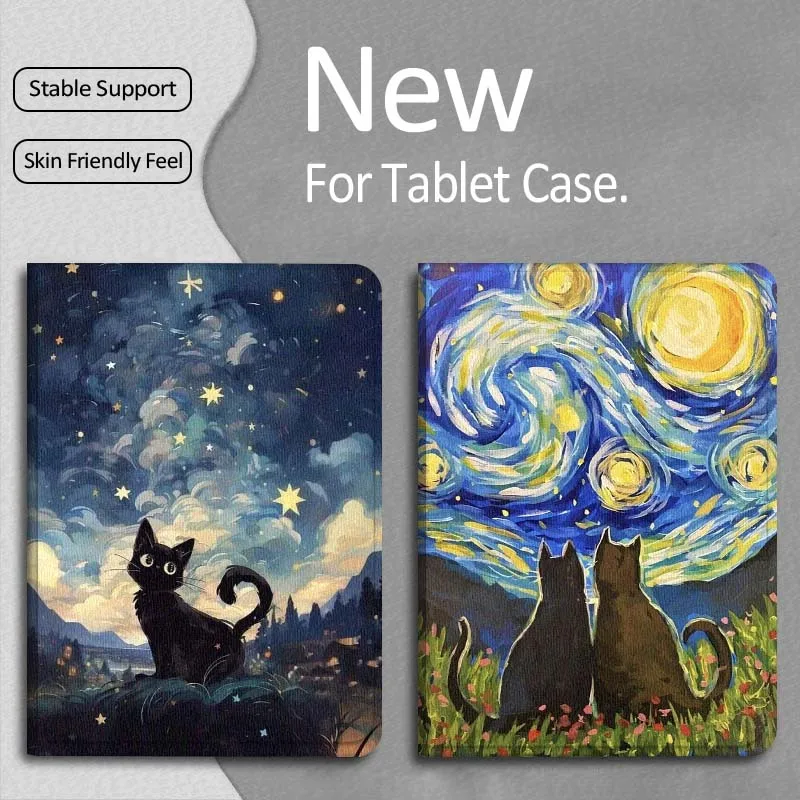 

Sky Oil Painting Cat Owl For Apple iPad Pro Air 13 2 7th 6th 2025 M2 M3 M4 M512.9 13 inch Foldable Tablet Case Gift
