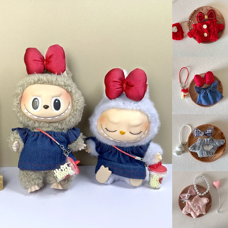 

17cm Labubu Clothes Outfit Plush Doll Clothes Macaron Cute Clothing DIY Kid Gift Dog Clothes Hair Accessories V1 V2 mini Clothes