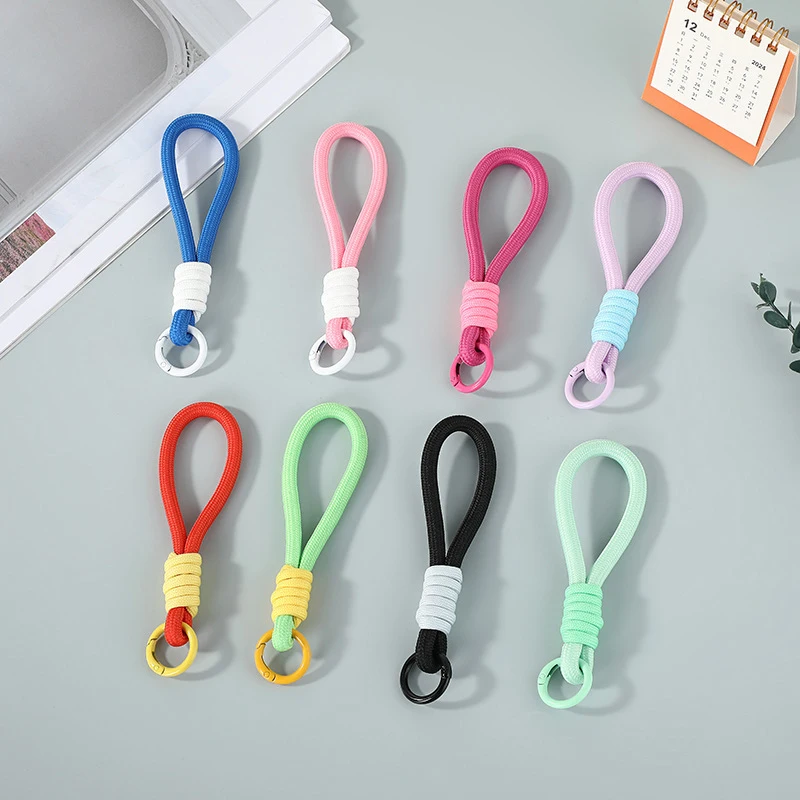 1PC ストラップ紛失防止電話チェーンクリエイティブ編組ストラップキーホルダー電話リストバンドカラビナノットロープキーリングカメラチャーム ﻿
