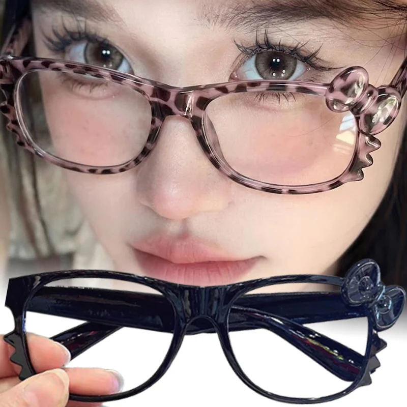 Y2K Glasses Frames Women Cat Ear Retro Leopard Print Eyeglasses for Girls Kawaii Decorative Spectacles Cosplay Festival Party