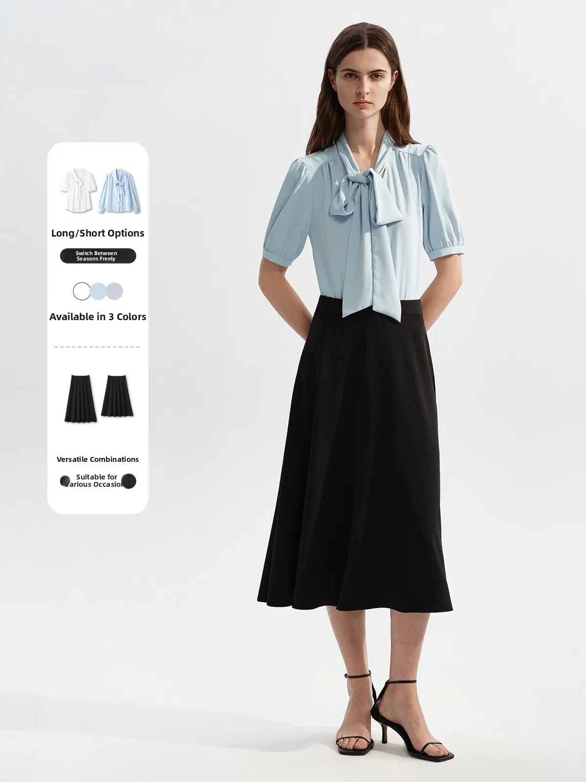 

Elegant Short Sleeve Shirt with Sash for Women Professional Interview Suit Straight Cut Commuter Style V-Neck Polyester Fiber