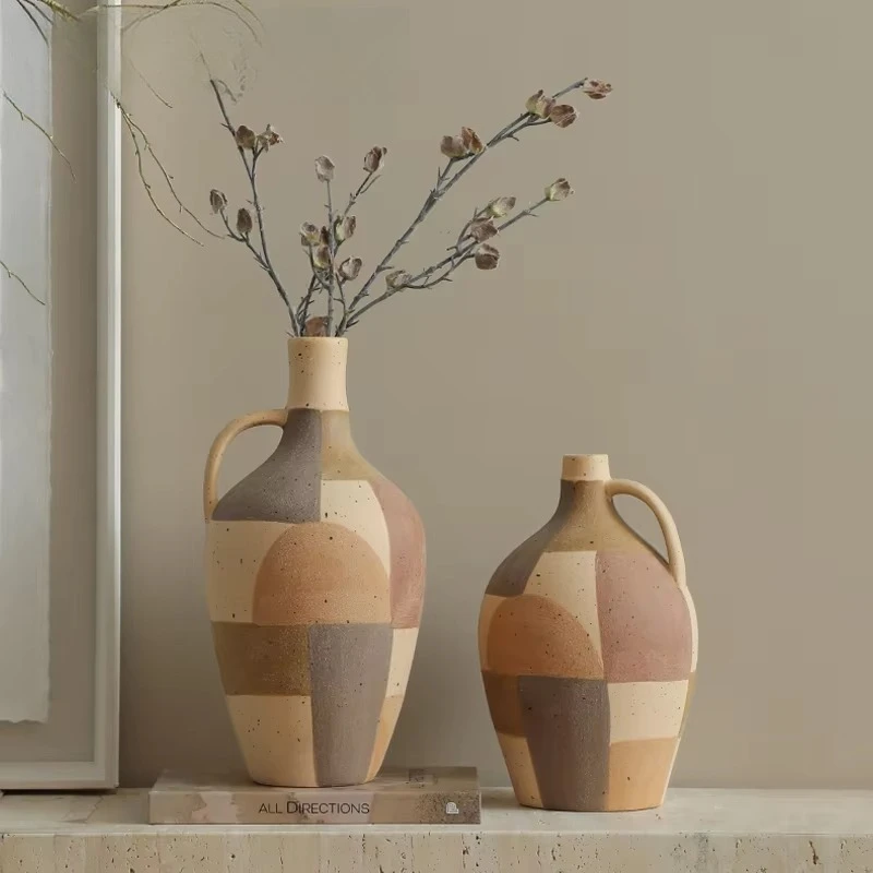 Vintage country decoration hand painted color scheme ceramic vase pottery model room creative corridor tabletop vase