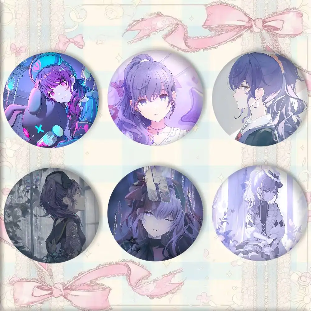 Anime Cartoon Game P-Project S-Sekai Asahina Mafuyu Badge Tinplate Round Laser Brooch Clothes Backpack Accessories Lapel