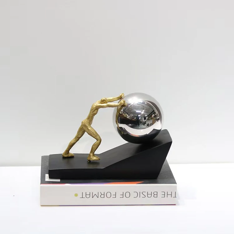 Sports Push Ball Character Ornament Gold Creative Character Resin Ornament Home Living Room Decoration Crafts