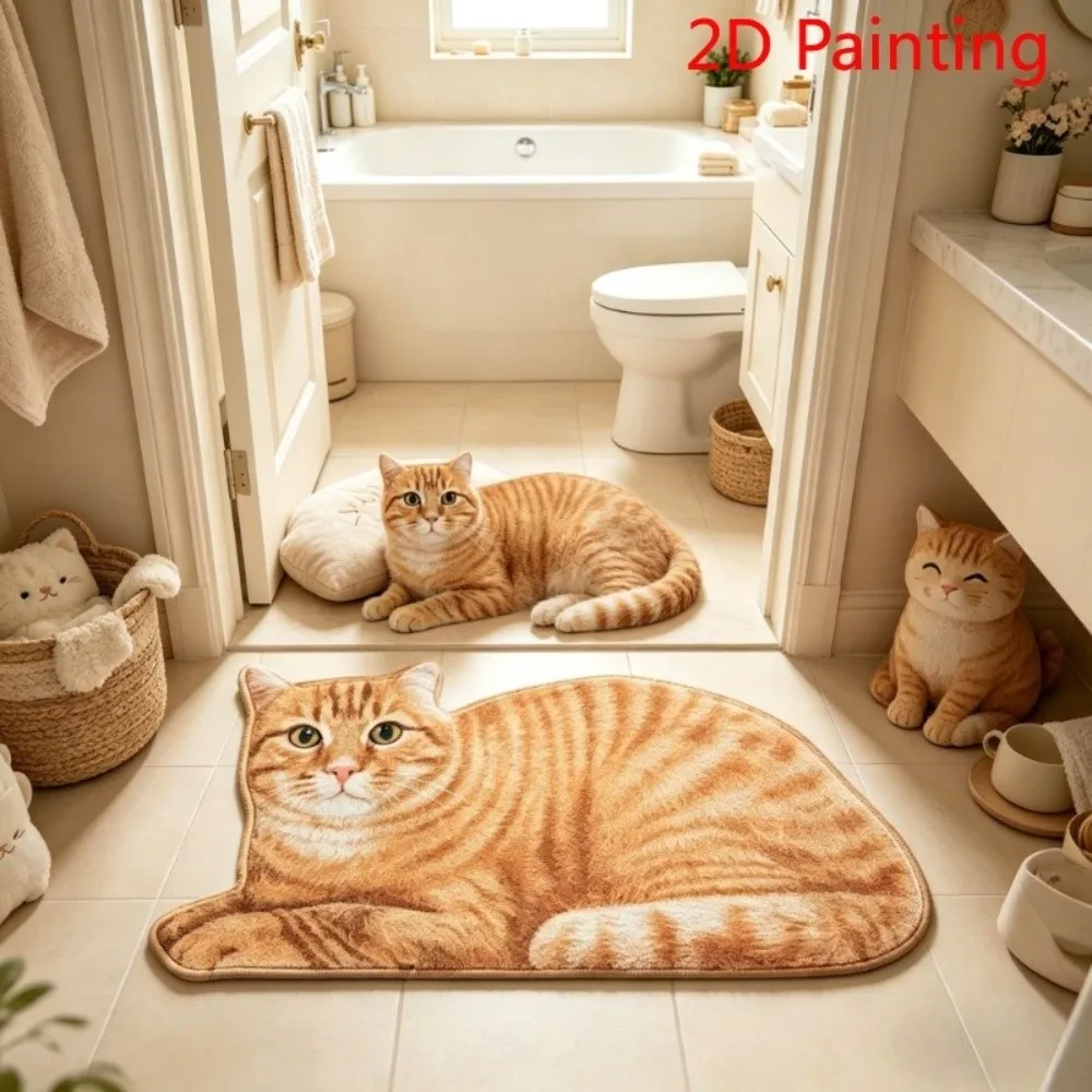 Rectangle Shape Cat-Shaped Area Rug Washable Non-Slip Non-Slip Floor Mat Soft Home Decorative Carpet for Bathroom Entrance