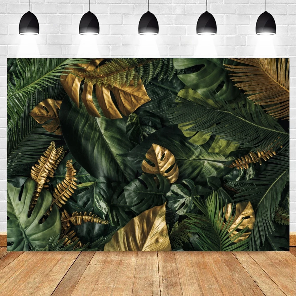 ฉากหลังงานแต่งรูปใบไม้สีเขียวเขตร้อนสำหรับงานปาร์ตี้วันเกิดงานถ่ายภาพพื้นหลังอุปกรณ์ถ่ายภาพ